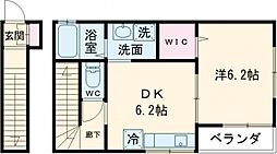 フルーツタウン・ポワール 2階1DKの間取り