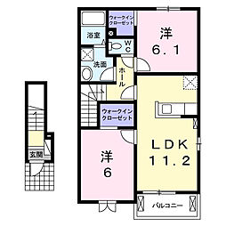シーサイドヒルA 2LDKの間取図画像