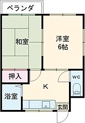 秋川コーポドウェル秋川 2DKの間取図画像