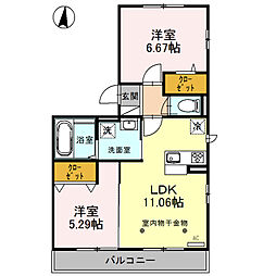 コスモスB 2LDKの間取図画像