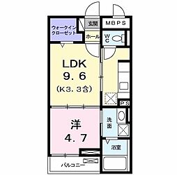 カーサプラシード2 1LDKの間取図画像