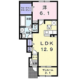 ラフィネ一身田A 1LDKの間取図画像