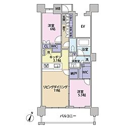 ザ・パークハウス西新二丁目 2LDKの間取図画像