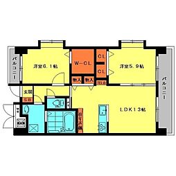 プレシャスレーヴ 2LDKの間取図画像