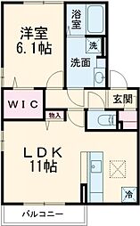 ハートランド　A棟 1階1LDKの間取り