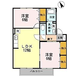 サンハイム徳力 2LDKの間取図画像
