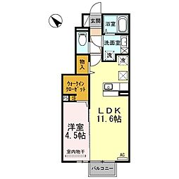 セジュール朽網II 1階1LDKの間取り