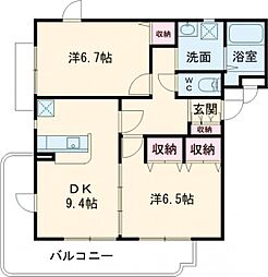 テージス 1階2DKの間取り