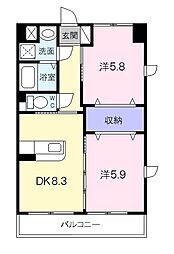 アンジュー5 2DKの間取図画像