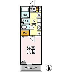 カーサ21 1Kの間取図画像