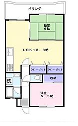 JR東海道・山陽本線 彦根駅 徒歩27分の賃貸マンション 3階2LDKの間取り