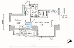 東京メトロ日比谷線 広尾駅 徒歩11分の賃貸マンション 9階1LDKの間取り