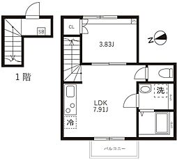小田急小田原線 世田谷代田駅 徒歩4分の賃貸アパート 2階1LDKの間取り