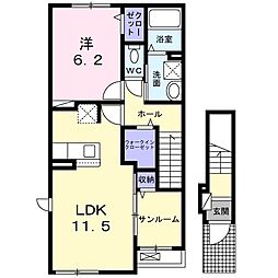 カーサ・エリカーナＡ 2階1LDKの間取り