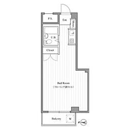 エクスクルーシブ東村山 1階ワンルームの間取り