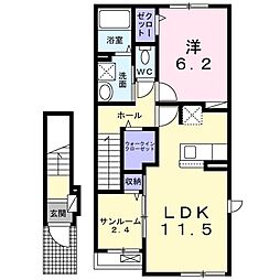 養老鉄道 多度駅 徒歩14分の賃貸アパート 2階1LDKの間取り