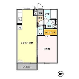ロワール 2階1LDKの間取り