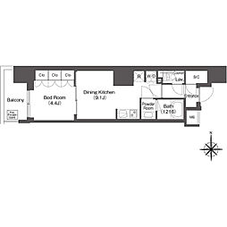 都営大江戸線 東新宿駅 徒歩2分の賃貸マンション 2階1LDKの間取り