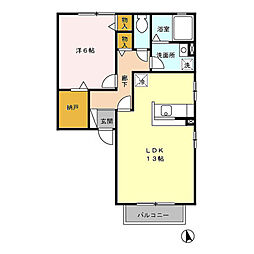 フラワーレジデンスフローラルE 1LDKの間取図画像
