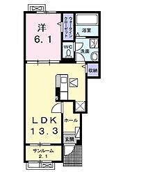 ベルミラＢ 1階1LDKの間取り