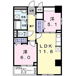 ロワンセレスト 2LDKの間取図画像