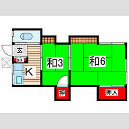 紅葉荘 2階2Kの間取り