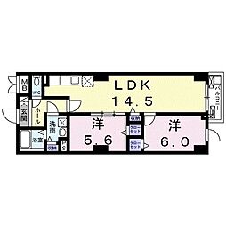 京王線 千歳烏山駅 徒歩14分の賃貸マンション 2階2LDKの間取り