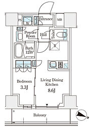 パークアクシス横浜阪東橋 5階1LDKの間取り