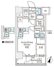 パークアクシス横浜阪東橋 10階1LDKの間取り