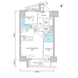 都営三田線 本蓮沼駅 徒歩4分の賃貸マンション 5階2LDKの間取り