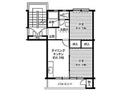 ビレッジハウス笹川35号棟 4階2DKの間取り
