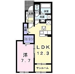 シェノンIII 1階1LDKの間取り
