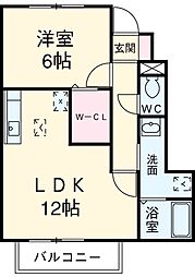 JR横浜線 相模原駅 徒歩14分の賃貸アパート 1階1LDKの間取り