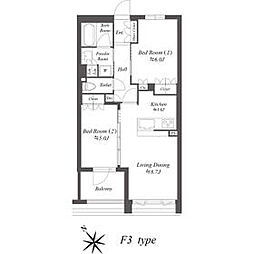ザ・ケンジントン・レジデンス上池台 3階2LDKの間取り