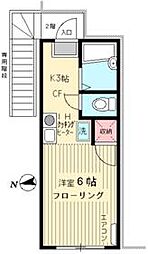 京王線 府中駅 徒歩11分の賃貸アパート 2階ワンルームの間取り