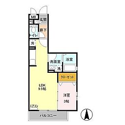 パークハイム 2階1LDKの間取り