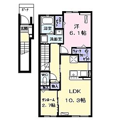 アルカンシエル 2階1LDKの間取り