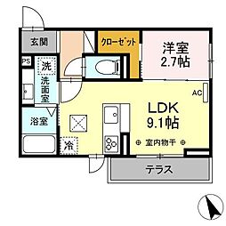 リアン ファミリオ 向陽 1階1LDKの間取り
