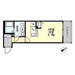 京急本線 堀ノ内駅 徒歩4分の賃貸アパート 3階ワンルームの間取り