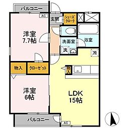 名古屋市営東山線 八田駅 徒歩16分の賃貸マンション 2階2LDKの間取り