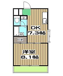 ウエスト 3階1DKの間取り