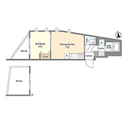東急田園都市線 池尻大橋駅 徒歩5分の賃貸マンション 3階1DKの間取り