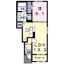 アルカンシエル 1階1LDKの間取り
