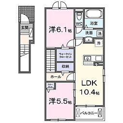 豊橋鉄道渥美線 三河田原駅 バス32分 片西停下車 徒歩3分の賃貸アパート 2階2LDKの間取り