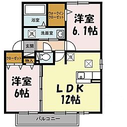 JR武蔵野線 吉川駅 徒歩18分の賃貸アパート 1階2LDKの間取り