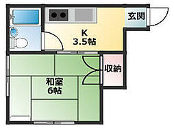 川島ハウス 2階1Kの間取り
