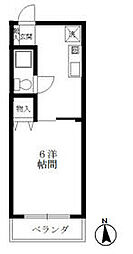 スカイハイム1 2階1Kの間取り