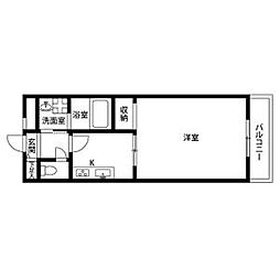 アンプルール クラージュ SHIMADA 2階1Kの間取り