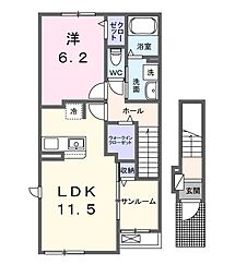 Ｋ．Ｚ　ｗｉｌｌ　Ｆ 2階1LDKの間取り