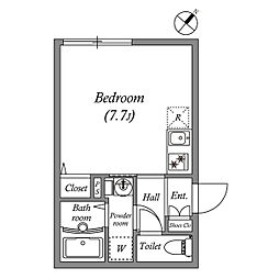 東急東横線 都立大学駅 徒歩5分の賃貸マンション 3階ワンルームの間取り